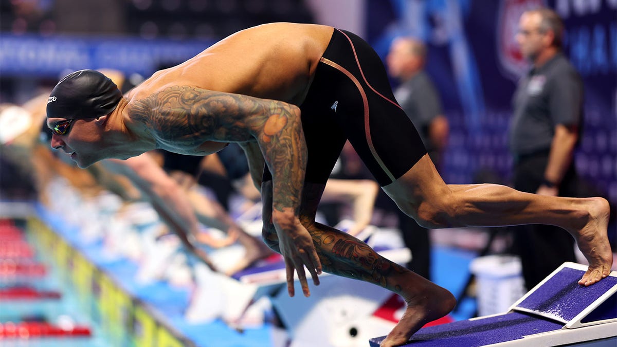 Caeleb Dressel on the starting block