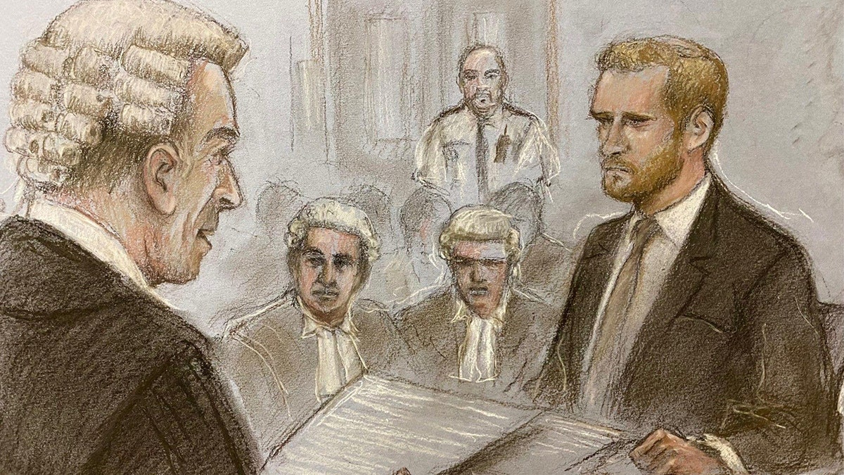 A sketch of Prince Harry at Londons High Court
