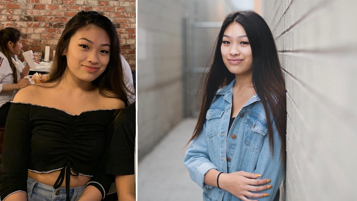 Emmalyn Nguyen in black top, left, and in a jean jacket, right.