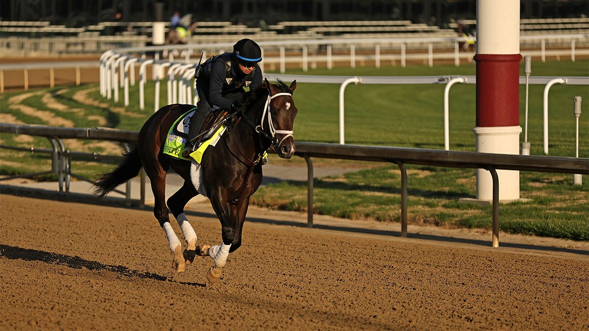 Forte trains on the track during morning workouts in preparation for the 149th running of the Kentucky Derby at Churchill Downs on May 05, 2023 in Louisville, Kentucky.