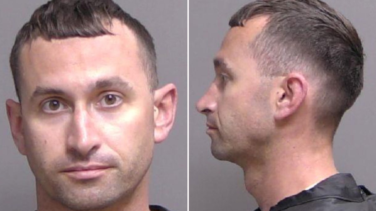 Gared Canalees looks straight on at the camera, and faces sideways in a booking photo.