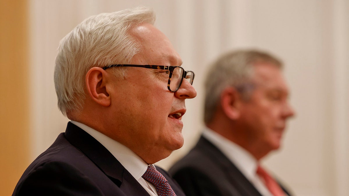 Sergei Ryabkov during 2022 Switzerland press conference