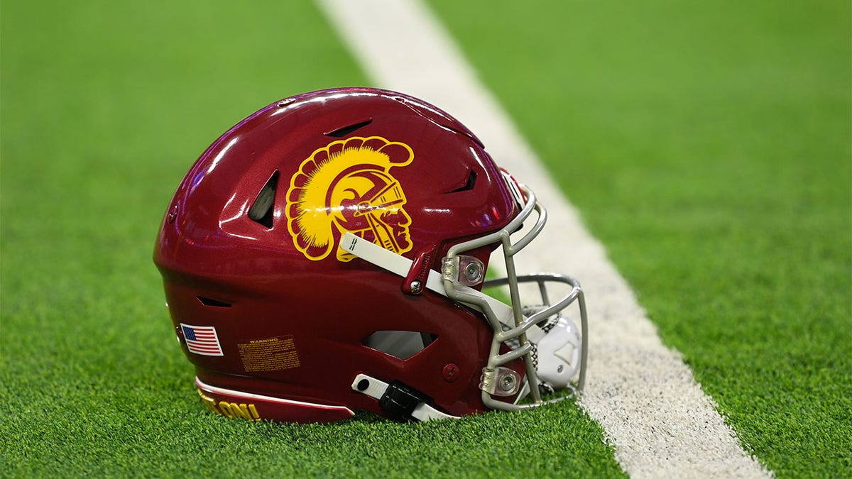 A USC helmet on the field at the Pac-12 Championship Game