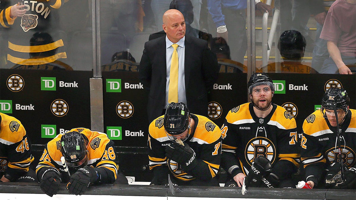 Jim Montgomery coaches the Bruins in the playoffs