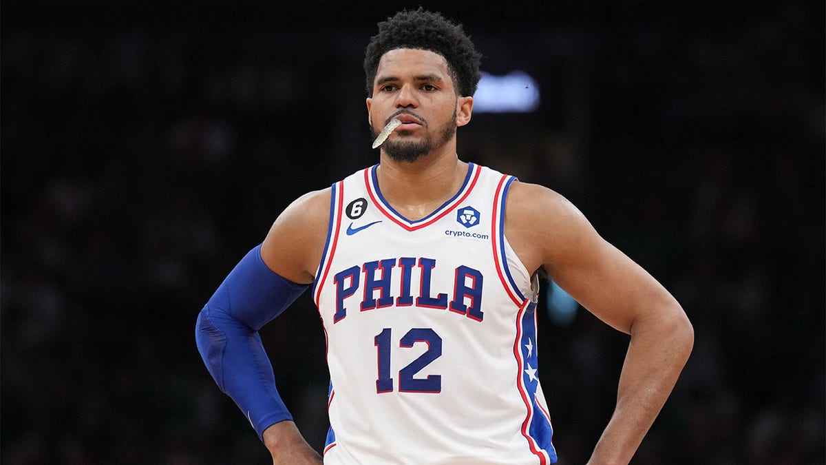 Tobias Harris looks on in Game 7 against the Celtics