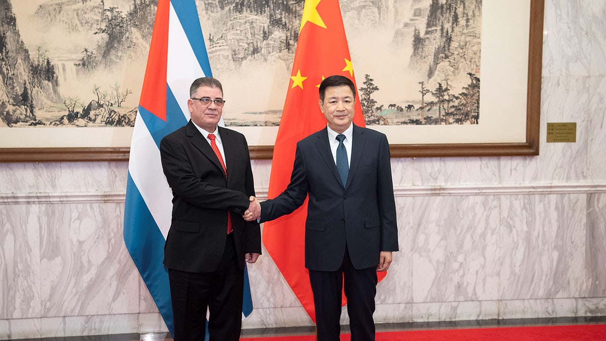 China and Cuba politicians shake hands