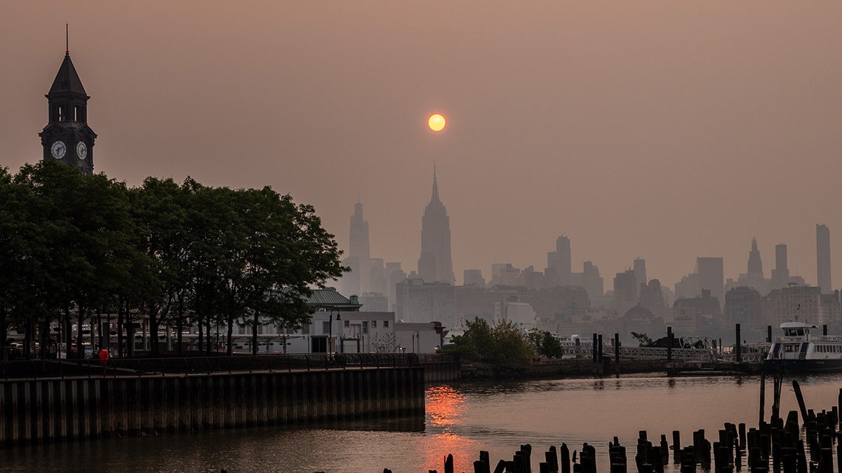 NYC skyline smoke