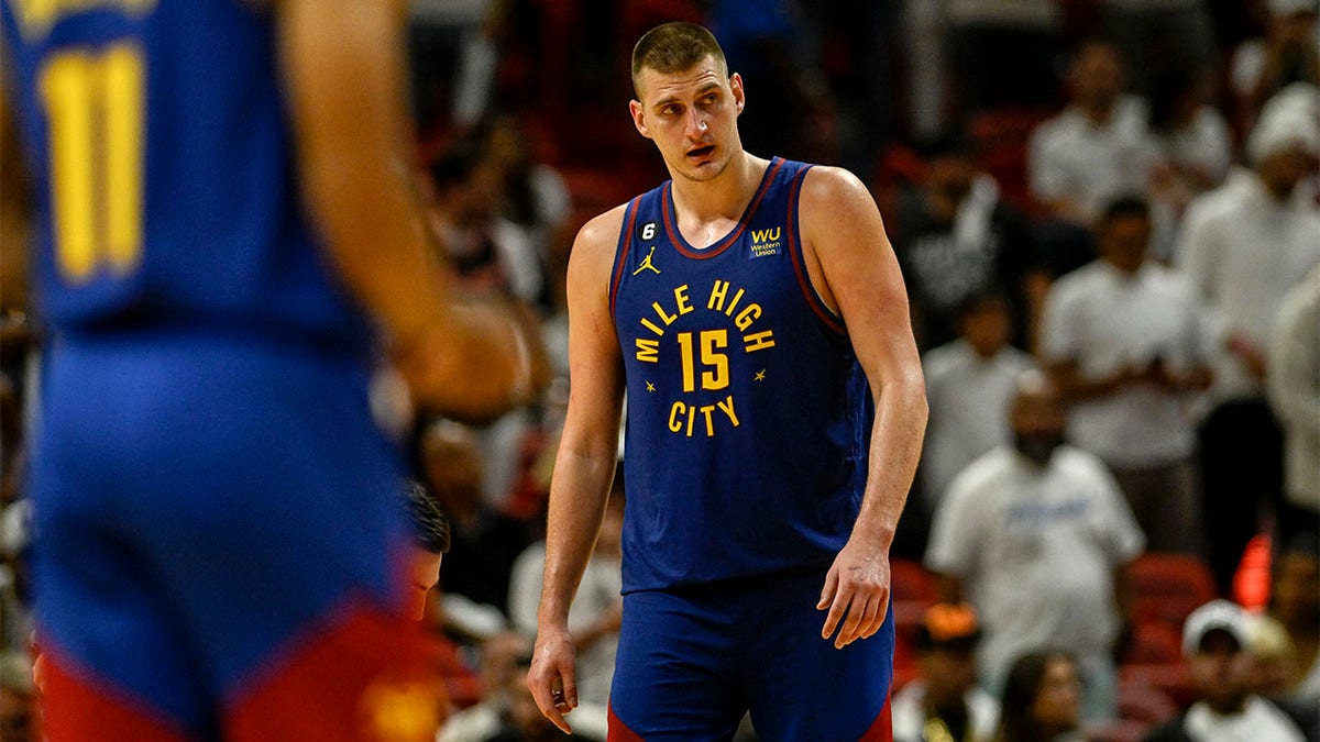 Nikola Jokic plays against the Heat in Game 3