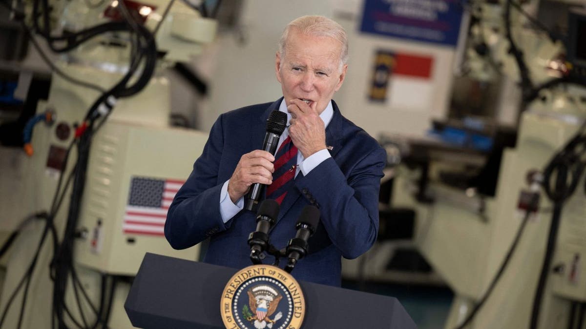 President Joe Biden speaking to the crowd