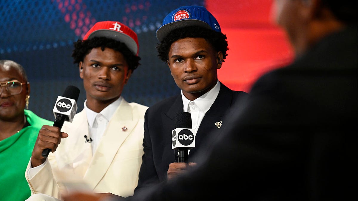 Ausar and Amen Thompson talk to the media at the NBA Draft