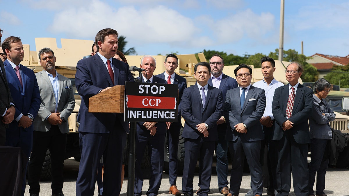 DeSantis at Stop CCP Influence podium