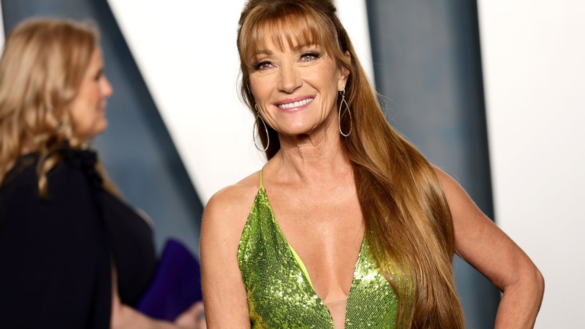 Jane Seymour in green sequin dress at the Vanity Fair Oscar party.