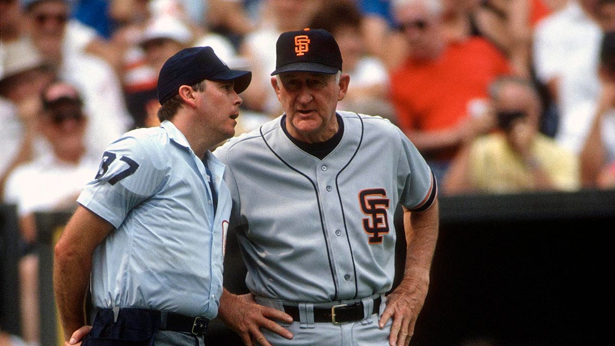 Giants manager Roger Craig argues with a home-plate umpire