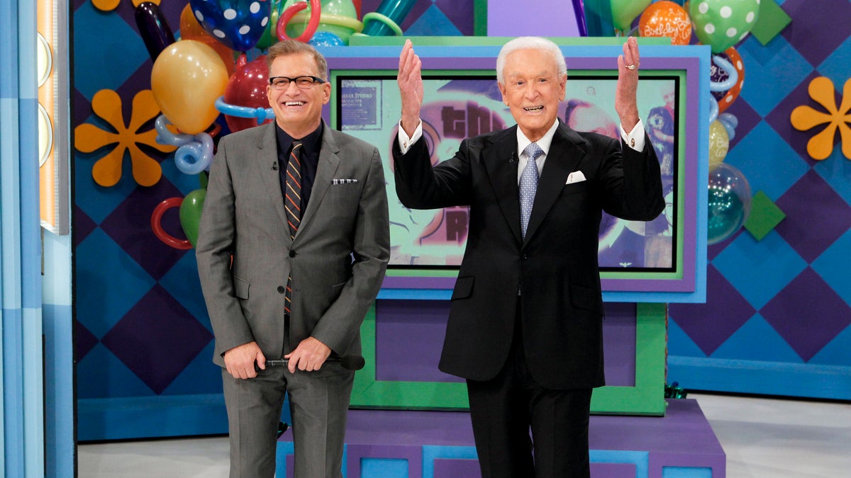 Drew Carey with Bob Barker on the set of The Price is Right