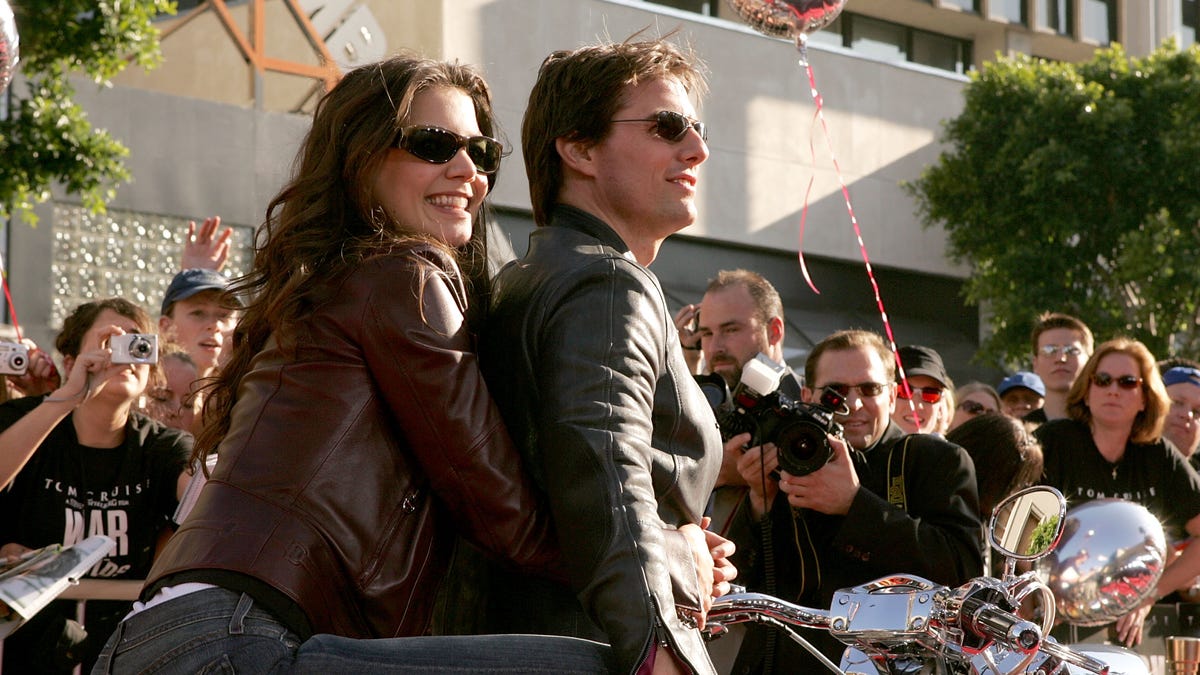 Katie Holmes and Tom Cruise together on a motorcycle