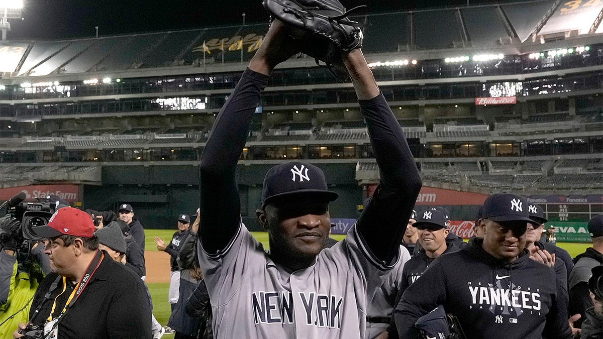 Domingo German celebrates his perfect game