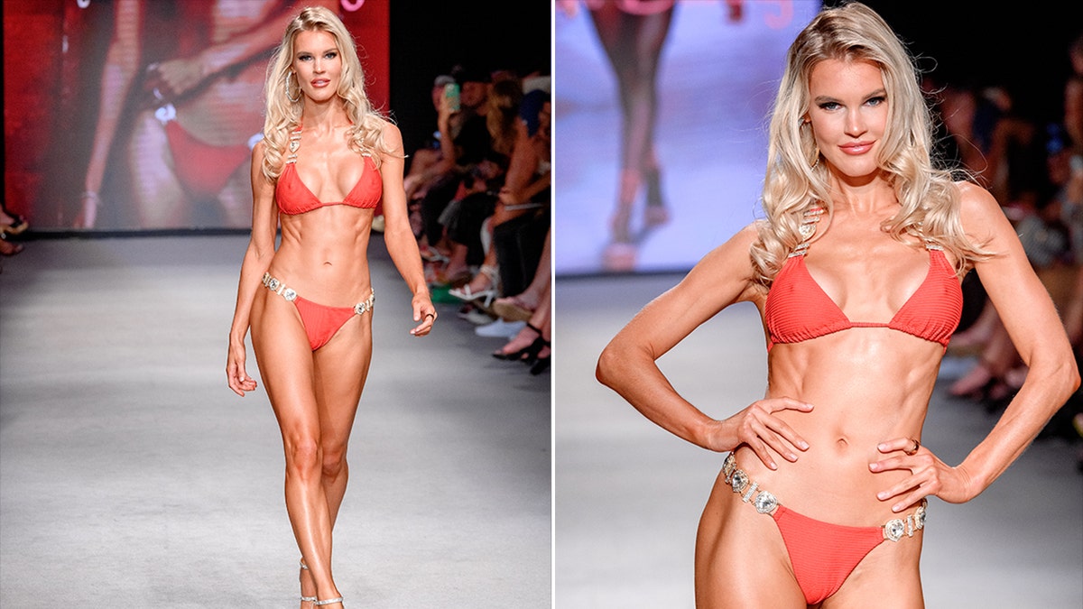 Former Playboy model Joy Corrigan heats up the runway modeling