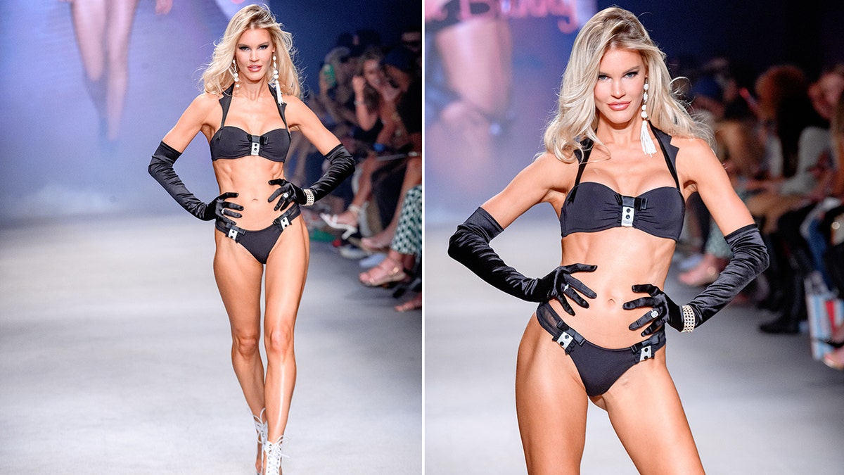 Former Playboy model Joy Corrigan heats up the runway modeling