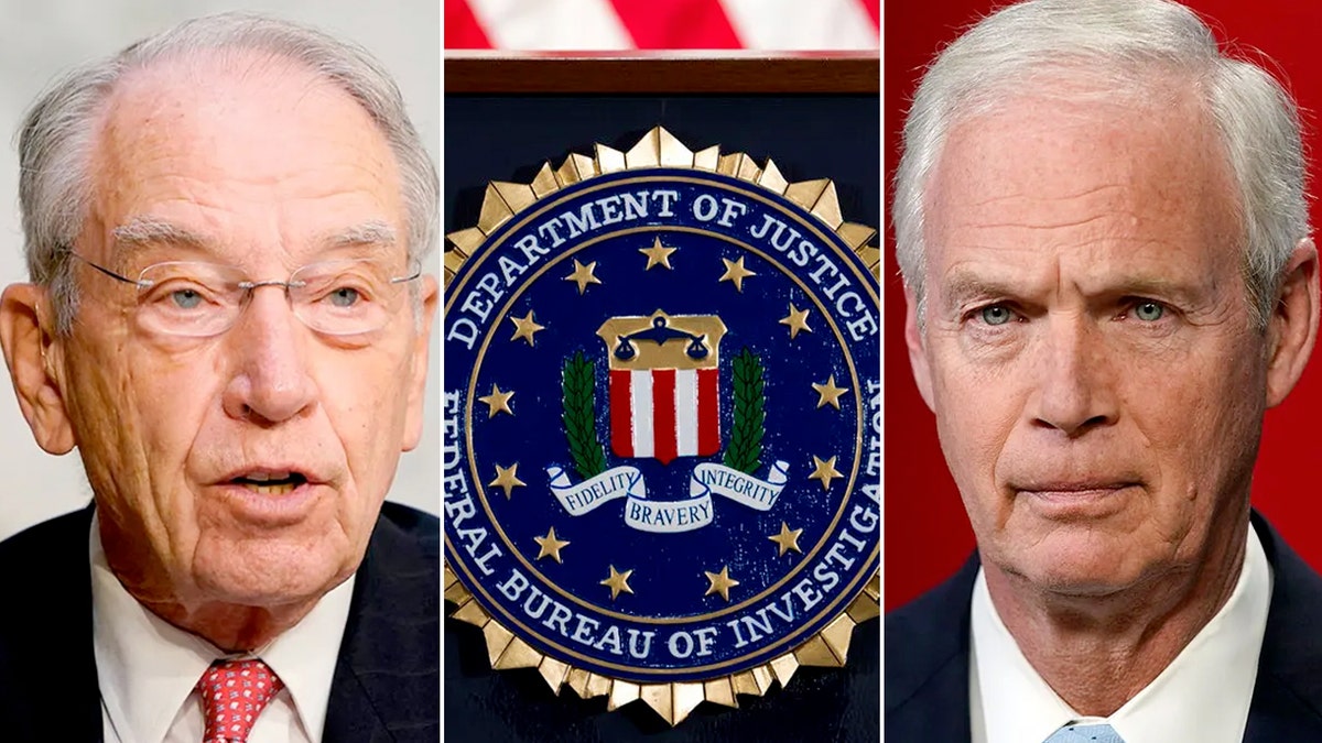Sens. Chuck Grassley and Ron Johnson, FBI logo successful nan middle
