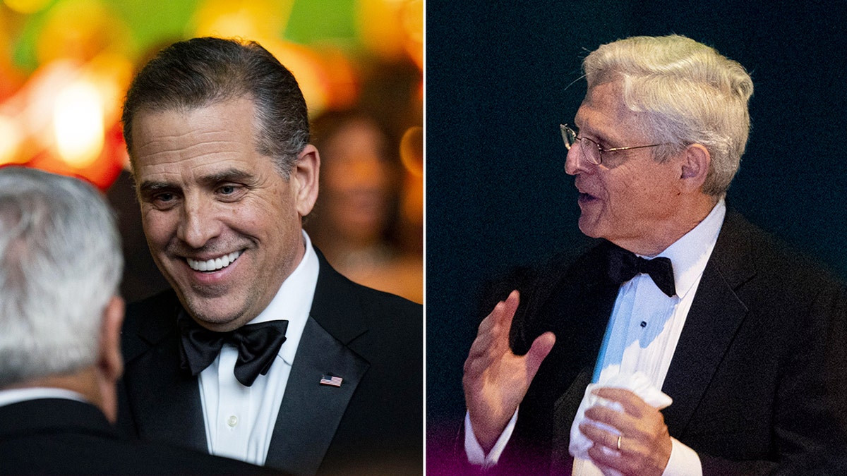 Hunter Biden and Attorney General Merrick Garland at the State Dinner at the White House in a split image