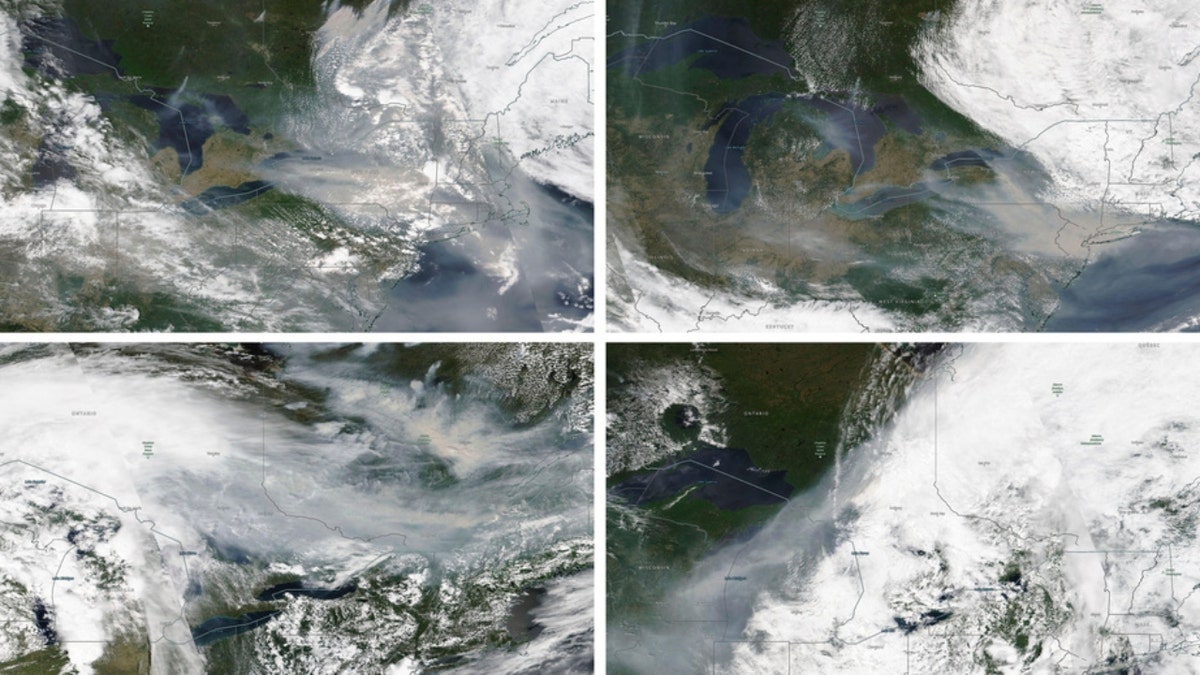 Satellite images from wildfire smoke over Quebec, Canada