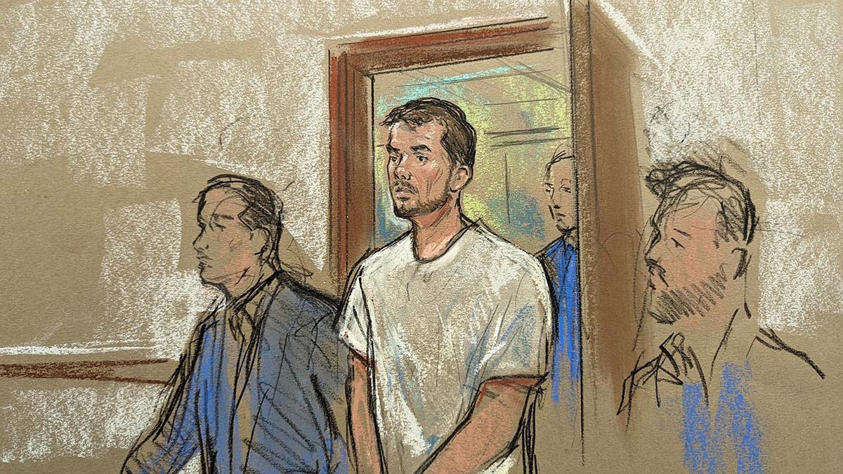 A courtroom sketch of Joran van der Sloot's arraignment