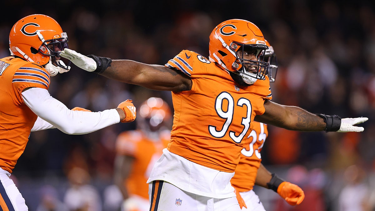 Justin Jones celebrates after a missed field goal attempt