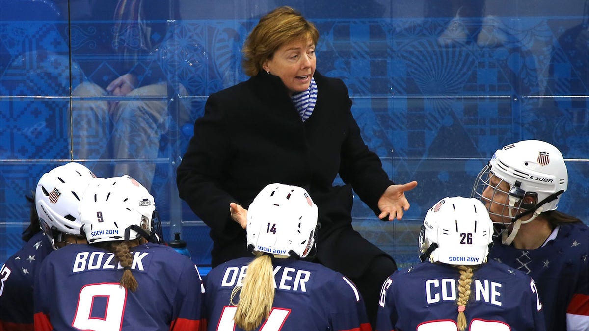 Katey Stone talks to the players