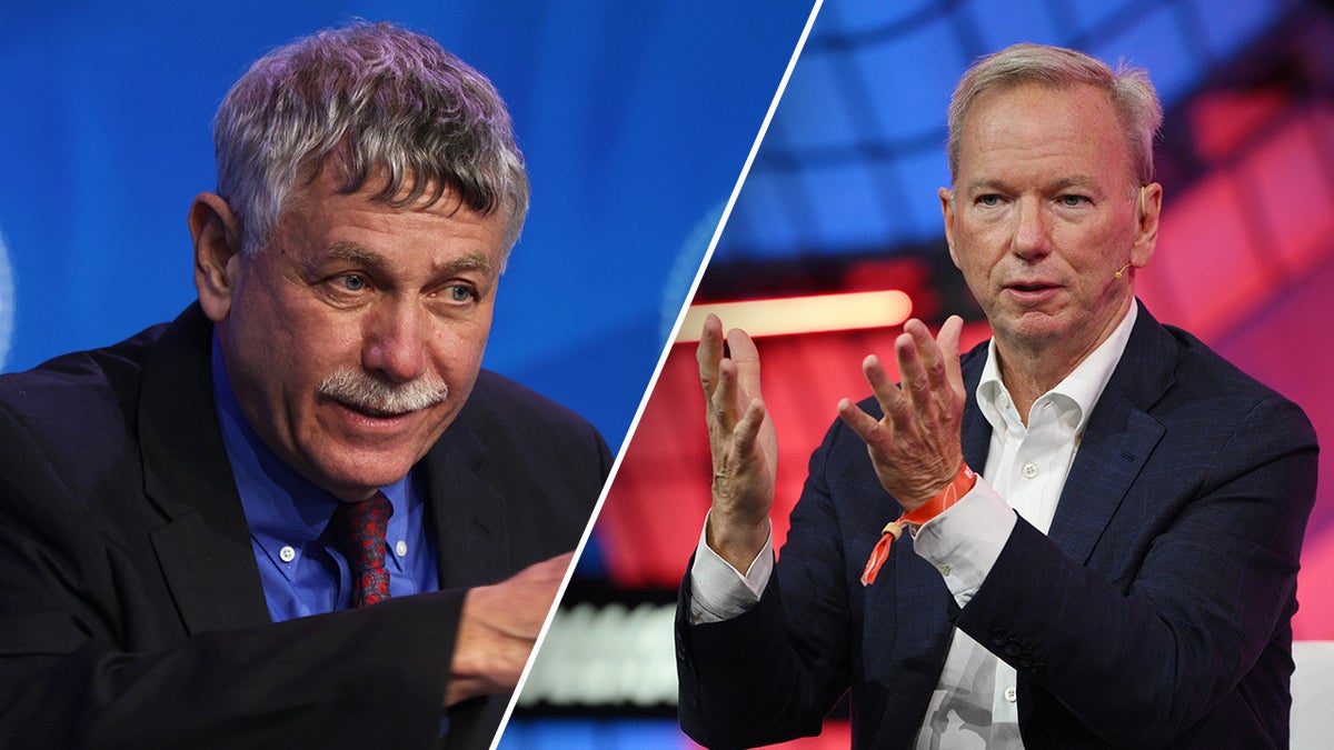 Former White House Office of Science and Technology Policy Director Eric Lander (left) and former Google CEO Eric Schmidt (right) are pictured.