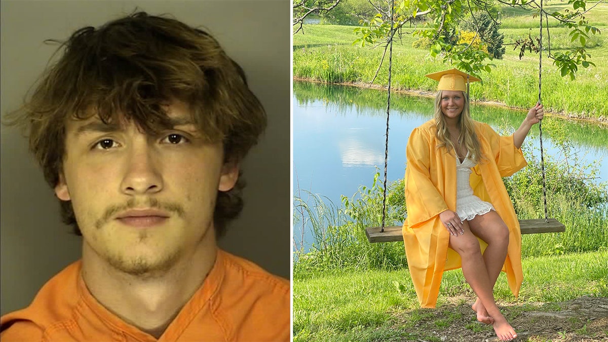 Booking photo for Blake Linkous next to Natalie Martin wearing a yellow gown and sitting on a swing.