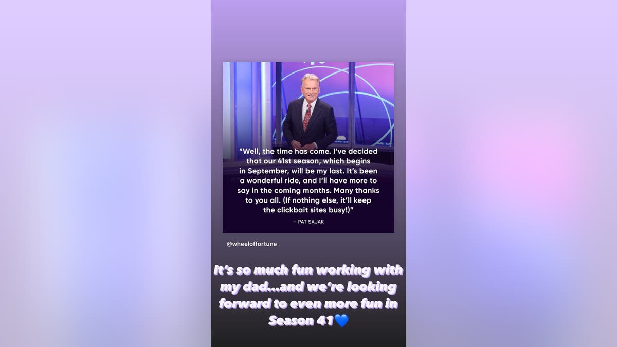 Maggie Sajak reacts to Pat Sajak retiring on Instagram