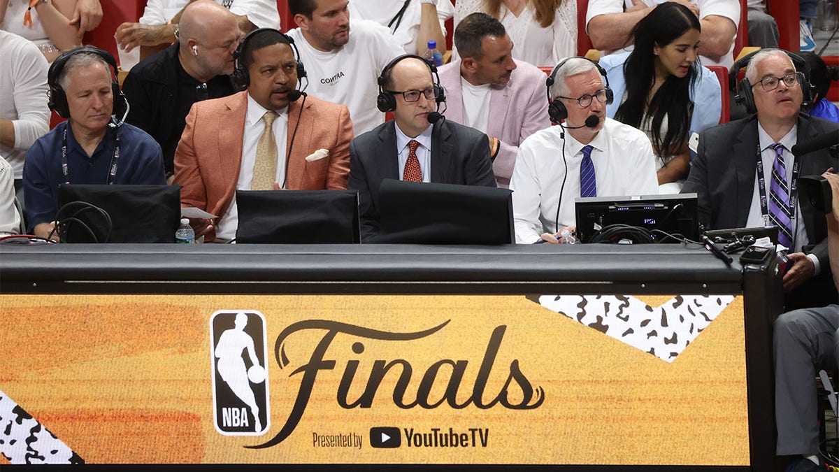Mike Breen announcing with Jeff Van Gundy and Mark Jackson