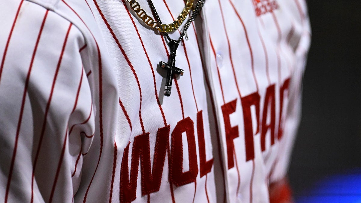 General view of NC State baseball jersey