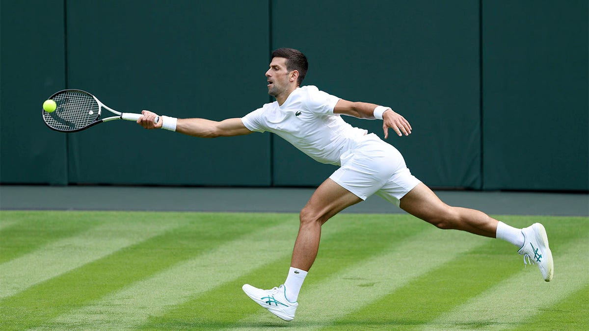 Novak Djokovic reaches for shot