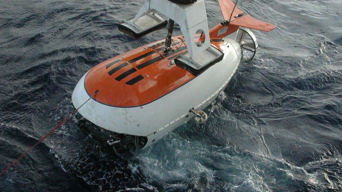 A Mir submersible is lowered into the water