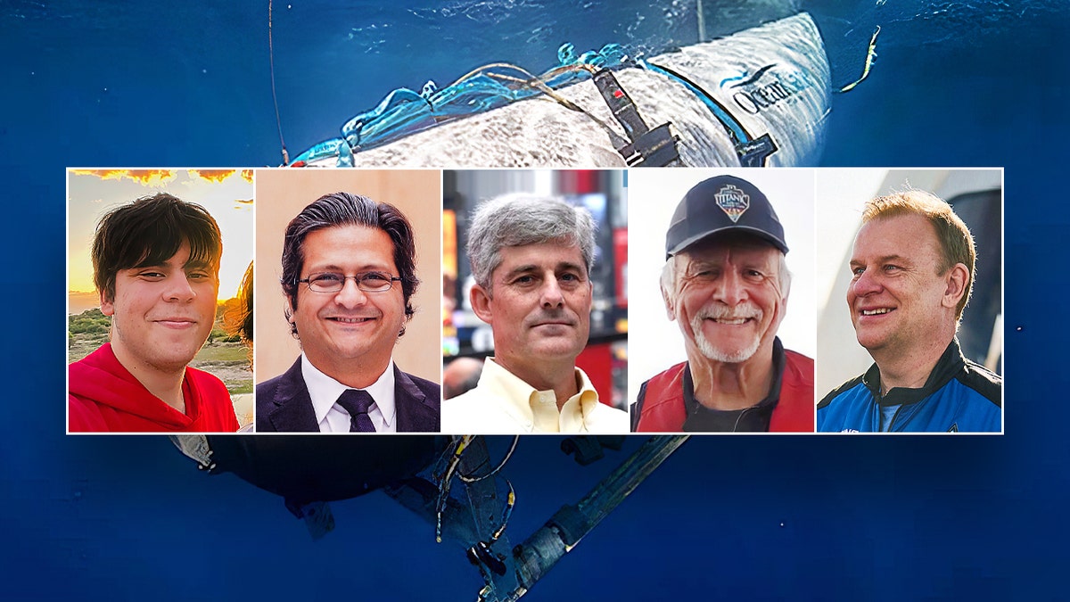 Portrait of the five crew members of the lost sub OceanGate Titan