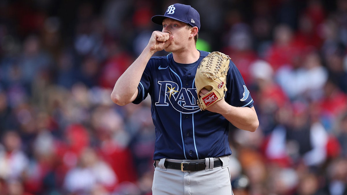 Pete Fairbanks reacts during the sixth inning