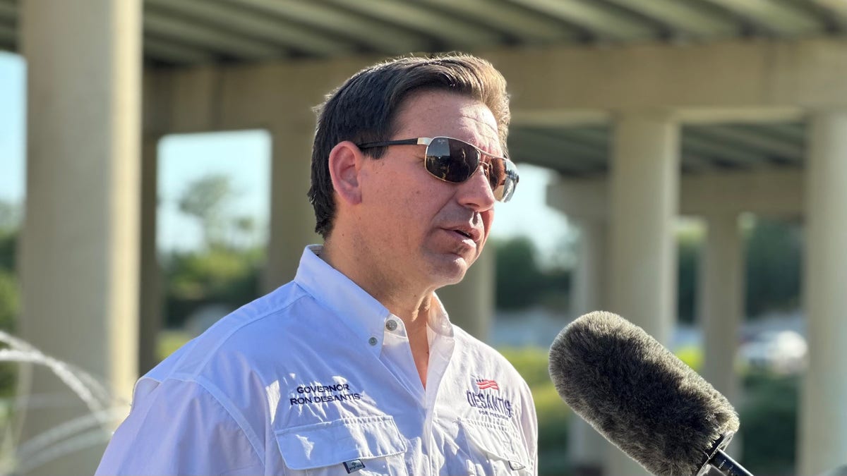 Ron DeSantis speaking to Fox News at the US-Mexico border