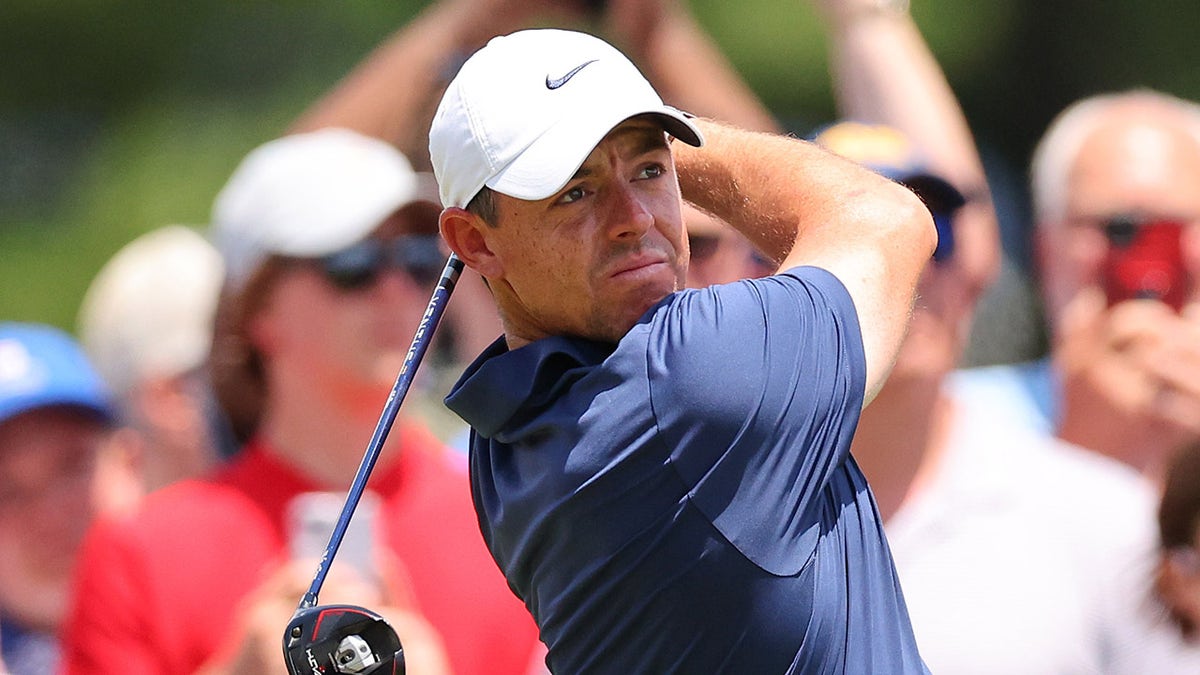 Rory McIlroy finishes swing