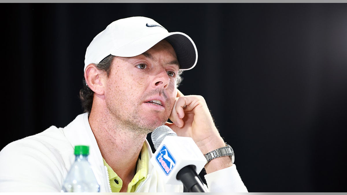 Rory McIlroy takes questions at podium