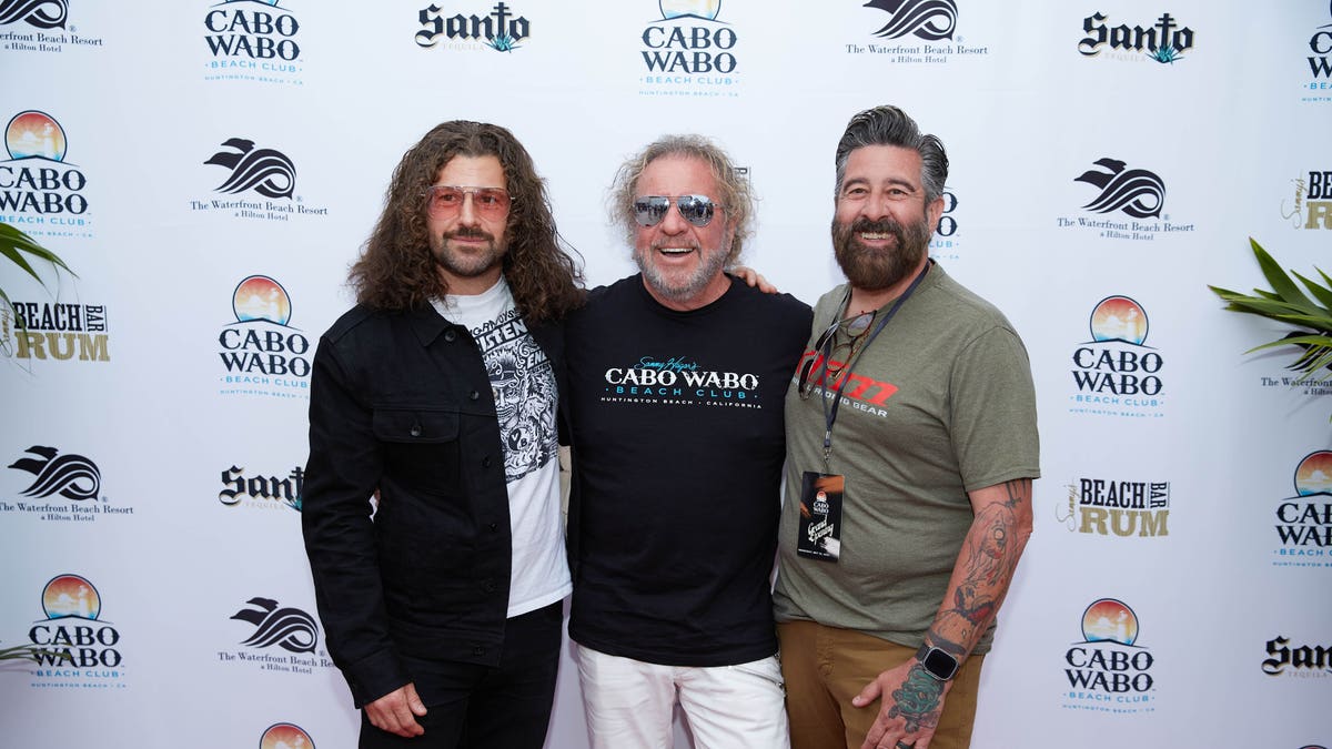 sammy hagar with sons andrew and aaron on cabo wabo red carpet
