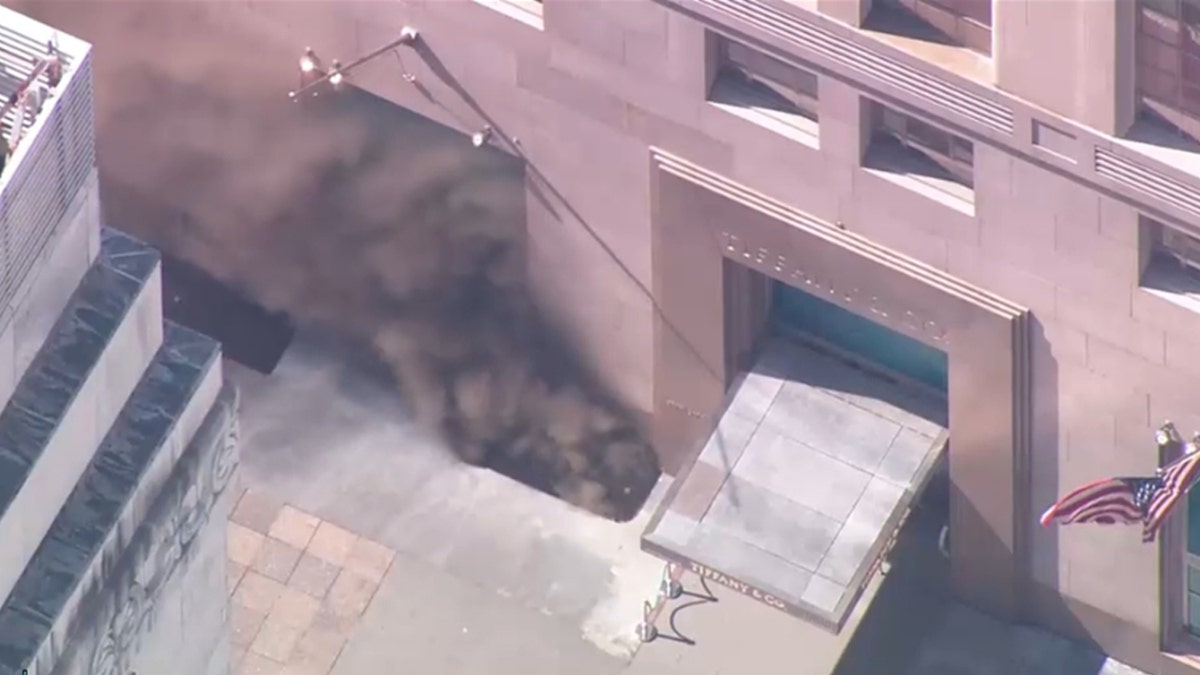 Smoke coming out of the Tiffany building.