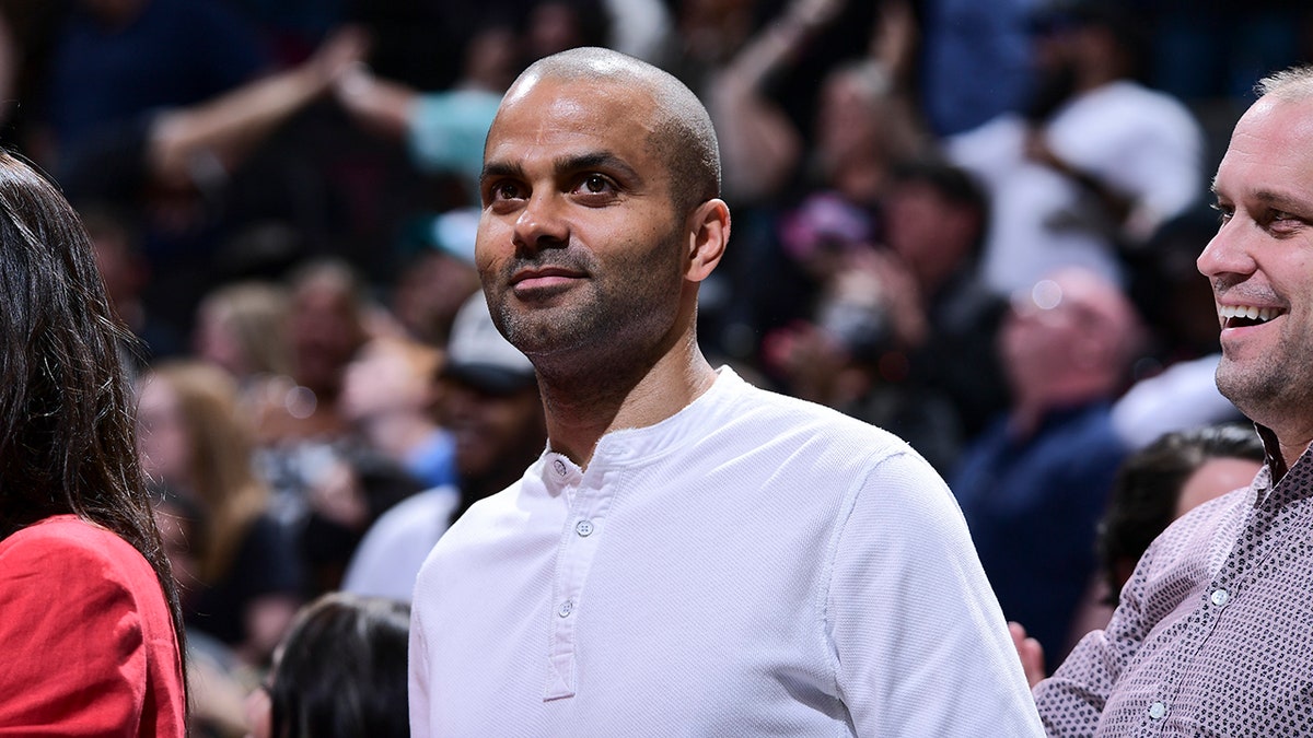 Tony Parker attends a Spurs game