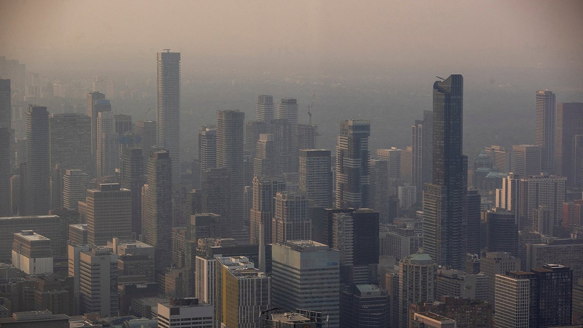 Toronto skyline seen with wildfire smoke