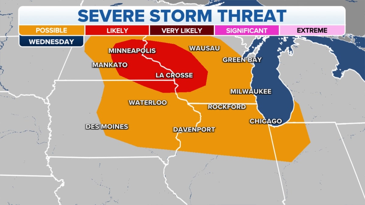 A map of severe storm threats in the Midwest, Ohio Valley