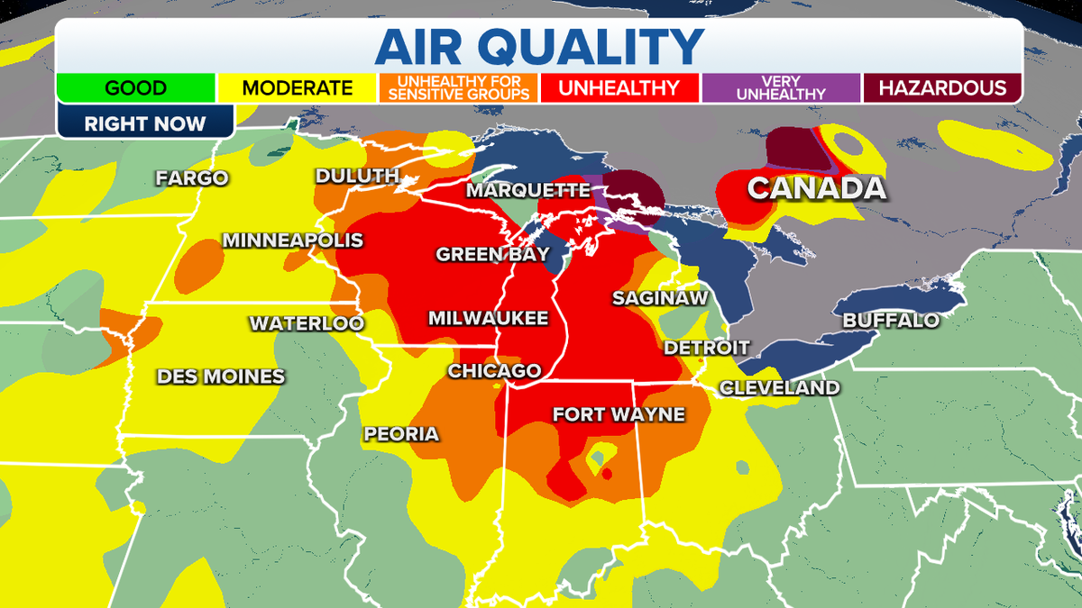 A map of air quality in the northern U.S.