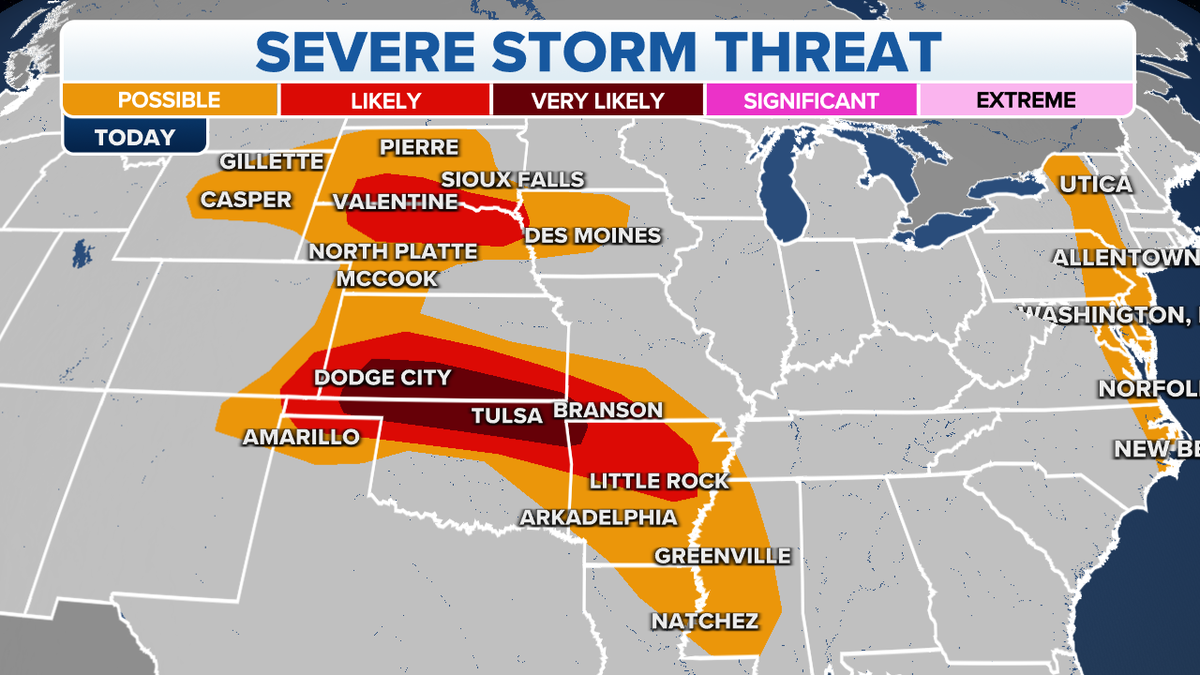 A map of severe storm threats across the U.S.