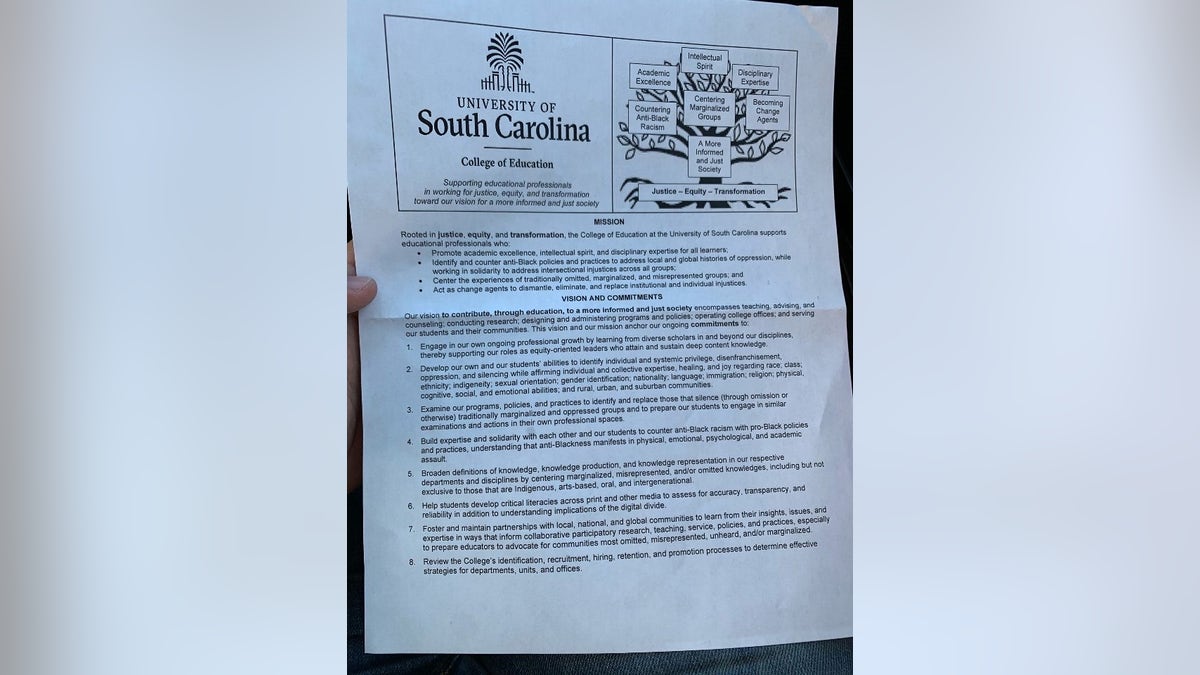 An anonymous University of South Carolina College of Education faculty member gave Adam Mahdavi a handout detailing the university's plans for the upcoming 2022-2023 school year.