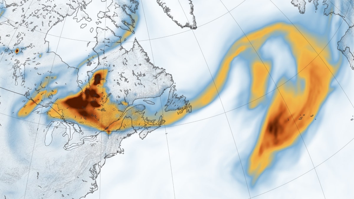 A map of smoke from Canadian wildfires