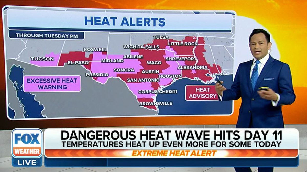 Map showing Southern US facing heat alerts